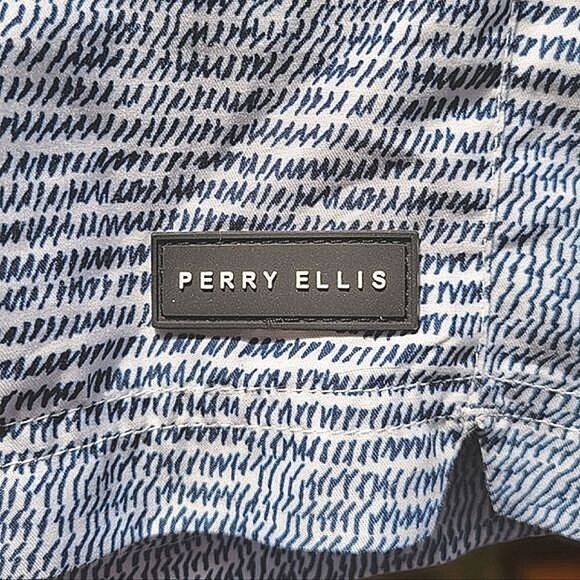 Perry Ellis Printed Swim Shorts abstract blue on white stripe - Picture 6 of 15